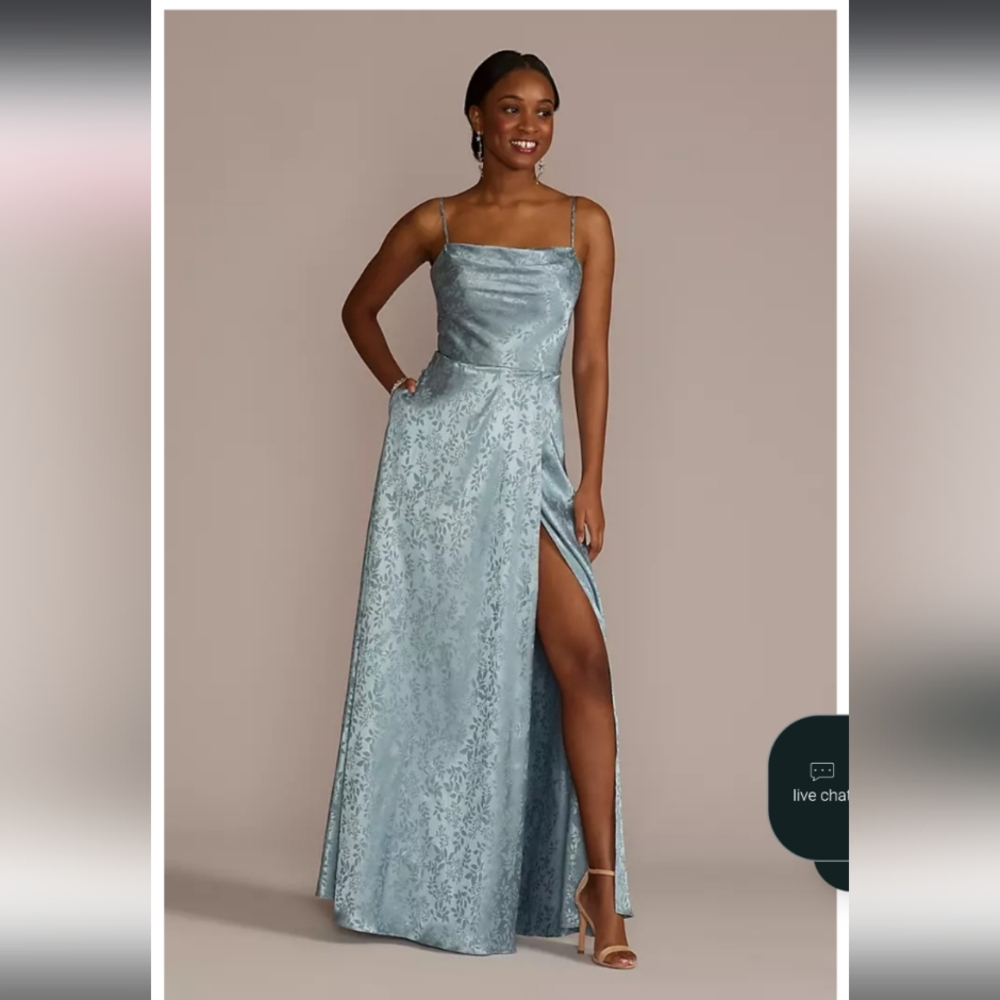 David's Bridal Elegant Blue Maxi Dress